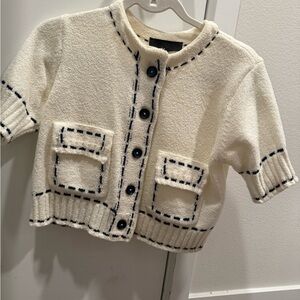 Zara Cream Blouse with Black Stitching